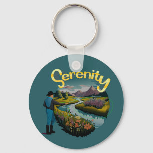 Jacht op forel in bergstroom Sleutelhanger