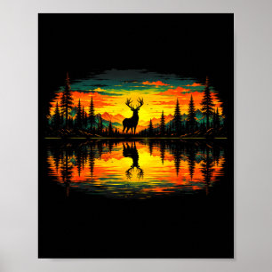 Jacht op herten natuur reflectie bos bomen poster