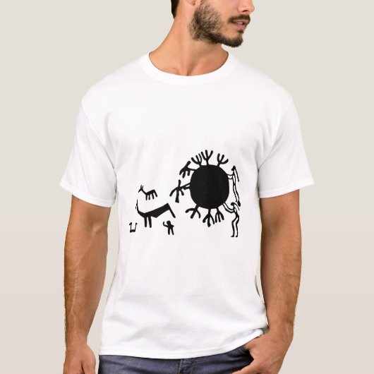 Jacht op petroglyphs - Prehistorische dieren T-shirt (Voorkant)
