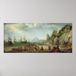 jacht op wilde geiten op de kust, 1620 poster
