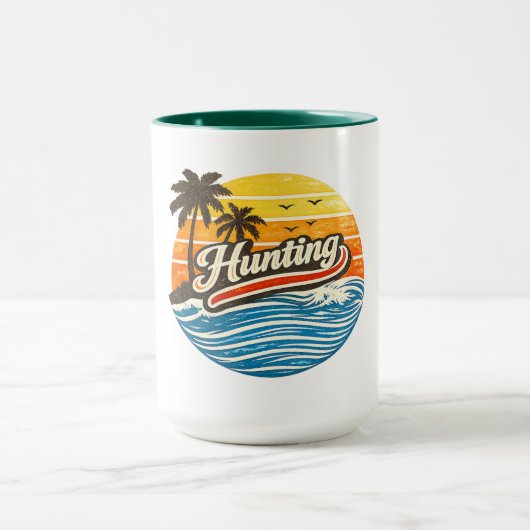 Jacht Retro Zonsondergang Design Mok (Midden)
