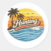 Jacht Retro Zonsondergang Design Ronde Sticker (Voorkant)
