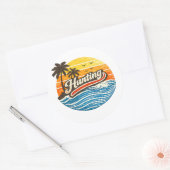 Jacht Retro Zonsondergang Design Ronde Sticker (Envelop)