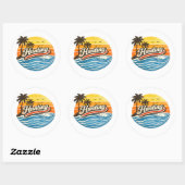 Jacht Retro Zonsondergang Design Ronde Sticker (Vel)