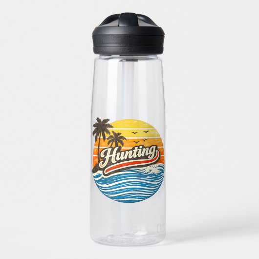 Jacht Retro Zonsondergang Design Waterfles (Voorkant)