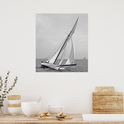 jacht "Shamrock" in New York Harbour 1895 BW Poster (Keuken)