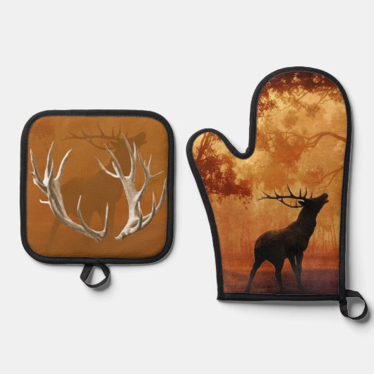 Jacht thema geweien Wildlife Ovenwant & Pannenlap Set (Voorkant)