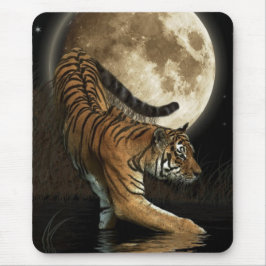 Jacht Tijger & Volle Maan Wildlife Art Muismat