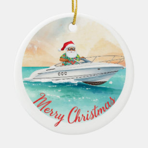 Jacht Vrolijk Kerstmis Kerstman Zeilen op een Jach Keramisch Ornament