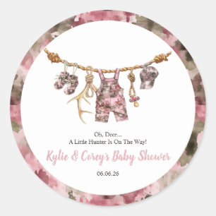 Jacht Waskleine Roze Camouflage Meisje Baby Shower Ronde Sticker