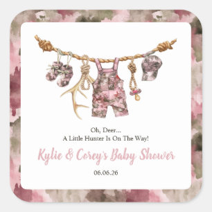 Jacht Waskleine Roze Camouflage Meisje Baby Shower Vierkante Sticker