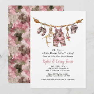Jacht Waslijn Roze Camouflage Meisje Baby Shower Kaart