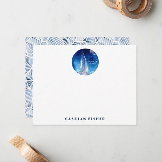 Jacht Waterverf briefpapier Note Kaart Notitiekaartje (Voorkant / Achterkant in situ)