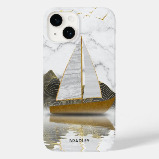Jacht Zeilen Stijlvol Moderne Gouden Marmer Naam Case-Mate iPhone Case (Achterkant)