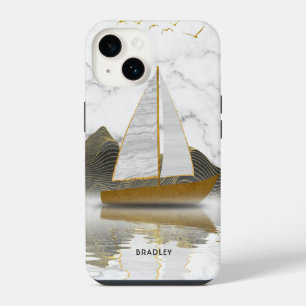 Jacht Zeilen Stijlvol Moderne Gouden Marmer Naam iPhone 14 Hoesje