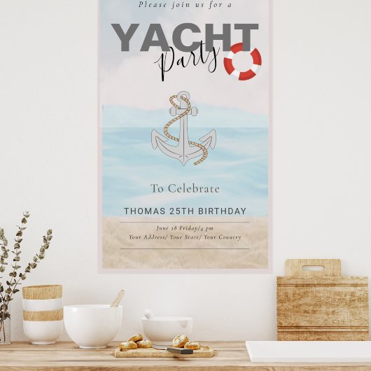 Jachtboot Cruise Verjaardagsfeest Poster (Keuken)