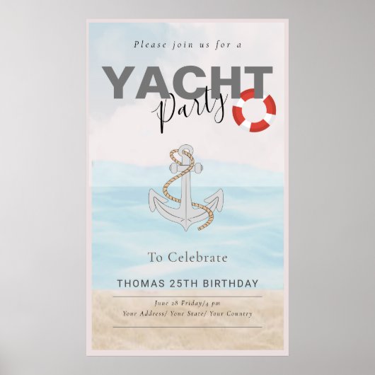 Jachtboot Cruise Verjaardagsfeest Poster (Voorkant)