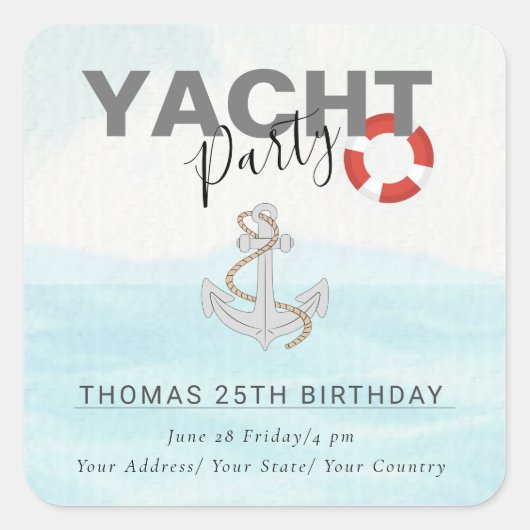 Jachtboot Cruise Verjaardagsfeest Vierkante Sticker (Voorkant)