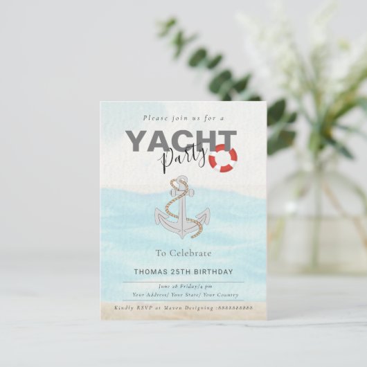 Jachtbootcruise verjaardagsfeest  briefkaart (Staand voorkant)