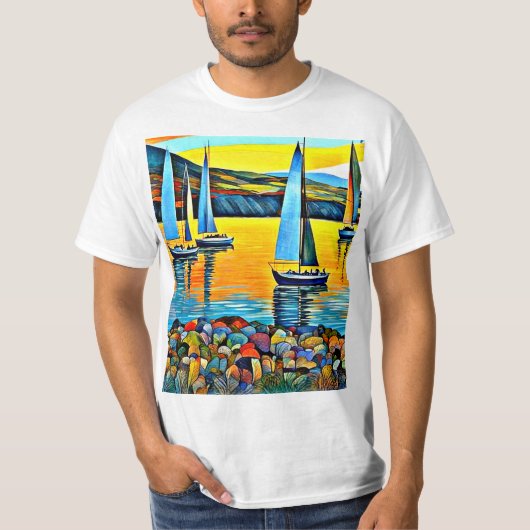 Jachten bij rotsen t-shirt (Voorkant)