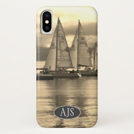Jachten in een baai in Schotland. Sepia-effect. Case-Mate iPhone Case (Achterkant)