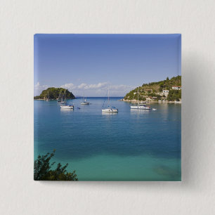 Jachten op de ankerplaats, Lakka, Paxos, Griekenla Vierkante Button 5,1 Cm