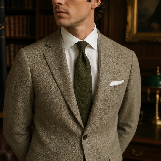 Jachtgroene tweed met visgraatmotief stropdas