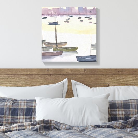 jachthaven | Waterverf Ocean Bay Canvas Afdruk (Insitu (Slaapkamer))