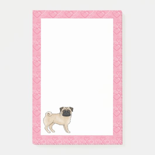 Jachthond Fawn Pug Cartoon moppen Liefde Hart Patr Post-it® Notes (Voorkant)