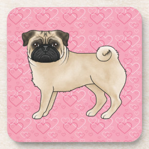 Jachthond Fawn Pug Cartoon moppen Roze Liefde Hart Bier Onderzetter