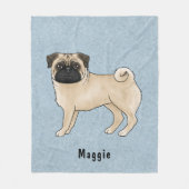 Jachthond Kleur Pug Hond Met Aangepaste Naam Blauw Fleece Deken (Voorkant)