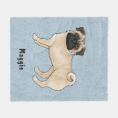Jachthond Kleur Pug Hond Met Aangepaste Naam Blauw Fleece Deken (Voorkant (Horizontaal))