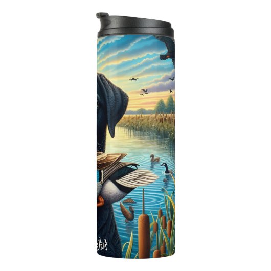 Jachthond met wilde eend thermosbeker (Geroteerd rechts)