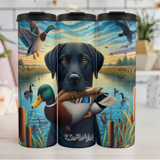 Jachthond met wilde eend thermosbeker