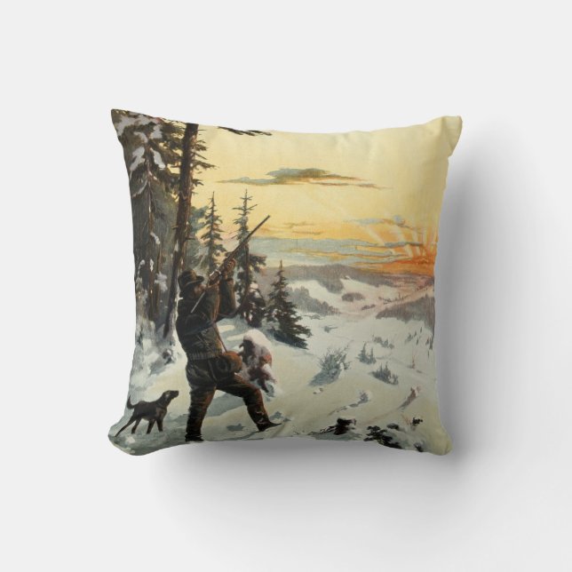  jachthond Pistool Winterkunstloods Kussen (Voorkant)