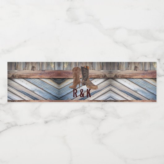 jachthout Cowboy Boots Western land Weddenschap Waterfles Etiket (Enkel label)