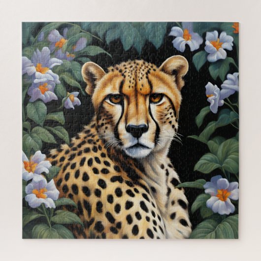 Jachtluipaard en bloemen legpuzzel (Verticaal)