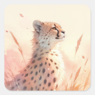 Jachtluipaard in de wind van de natuur vierkante sticker