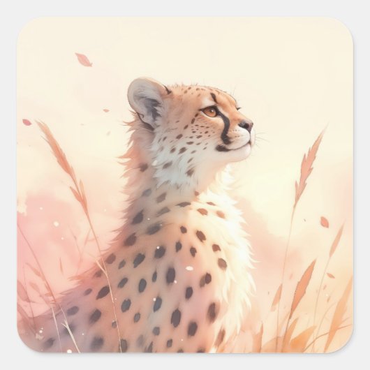 Jachtluipaard in de wind van de natuur vierkante sticker (Voorkant)