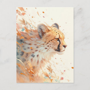 Jachtluipaard met abstract goud herfstloof briefkaart