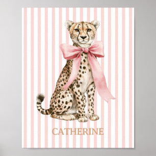 Jachtluipaard Met Roze Strik en Strepen Poster
