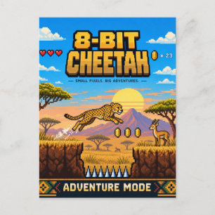 Jachtluipaard, Retro 8-Bit Pixelkunst Briefkaart