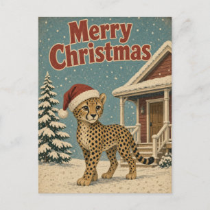 Jachtluipaard Sneeuw Veranda Dier Kerstmis Briefkaart