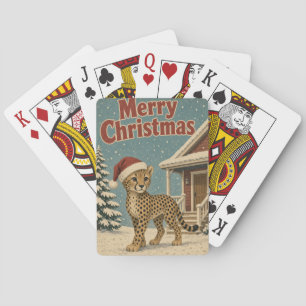 Jachtluipaard Sneeuw Veranda Dier Kerstmis Pokerkaarten