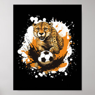 Jachtluipaard speelt voetbal, grappig dier poster