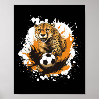 Jachtluipaard speelt voetbal, grappig dier poster