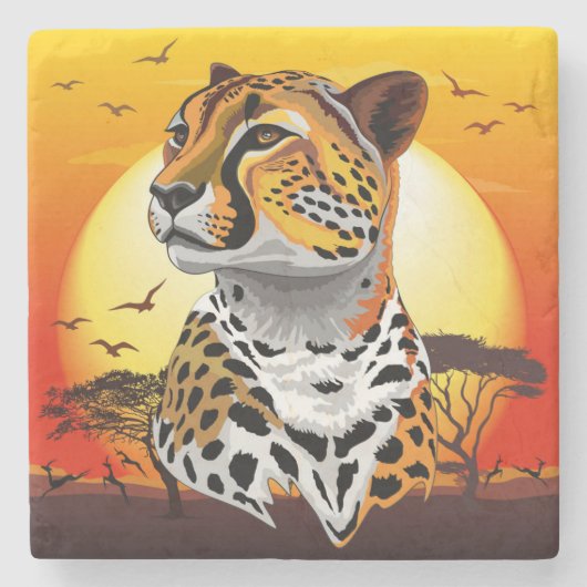 jachtluipaard stenen onderzetter (Voorkant)