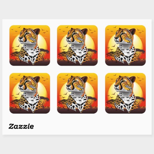 jachtluipaard vierkante sticker (Vel)