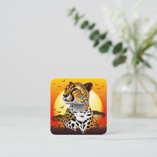 jachtluipaard vierkante visitekaartje (Staand voorkant)