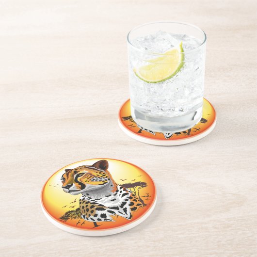 jachtluipaard zandsteen onderzetter (Zijkant)